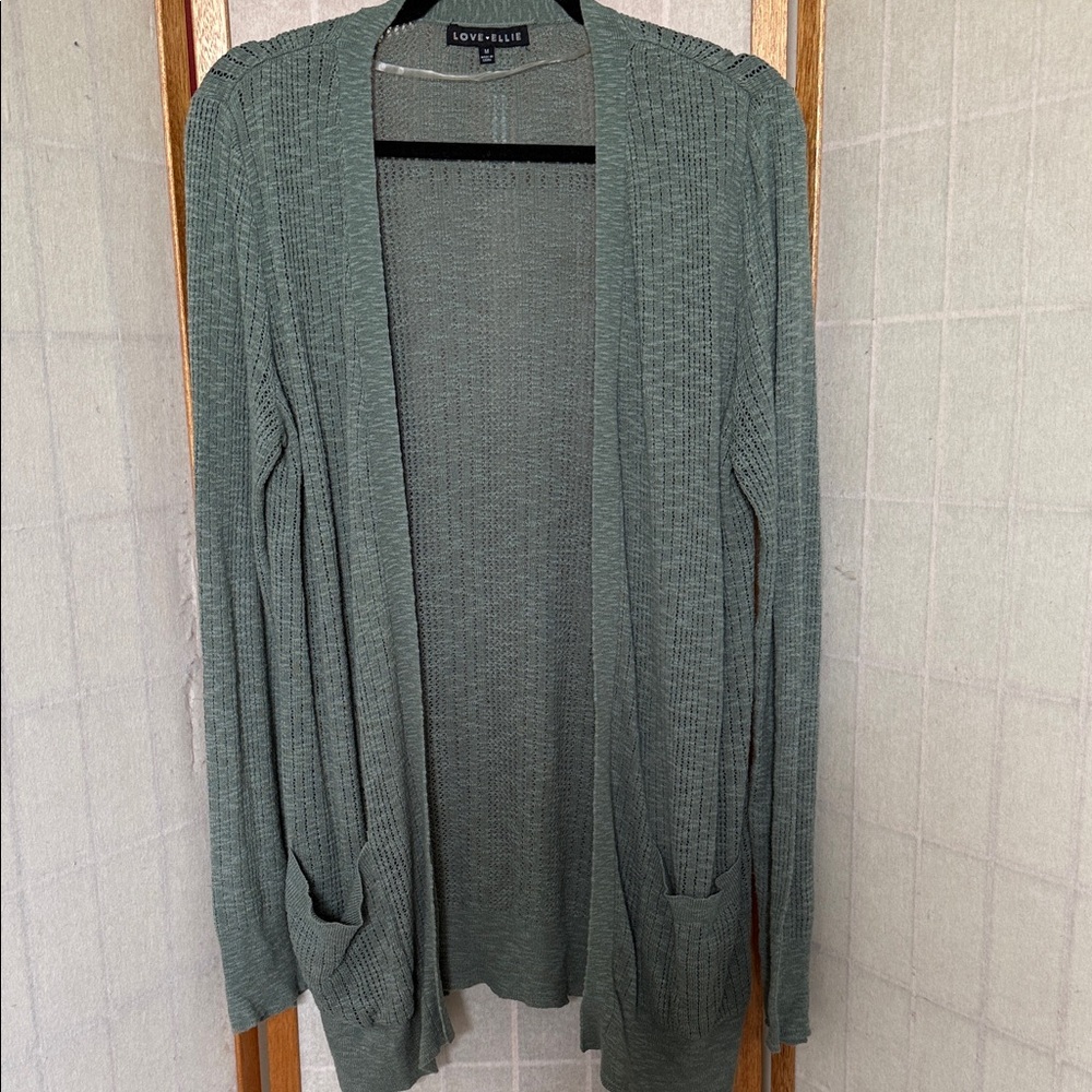 Sage Green Open-Front Knit Cardigan Love Ellie Sz M